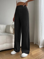 Solid Color High Waist Pockets Straight Loose Casual Pants