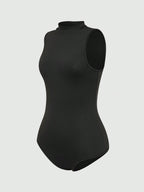 Casual Solid Color Stand Collar Bodysuit