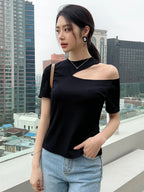 Cut Out Rib-knit Tee