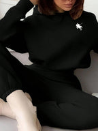 Heart Print Long Sleeve Cropped Hoodie And Drawstring Waist Pocketed Jogger Sweatpants 2 Pieces Set