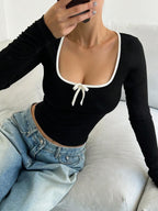 Ballet Style Bow Slim Fit Ladies T-Shirt