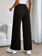 Solid Ribbed Knit Wide Leg Pants