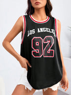 Letter Graphic Striped Trim Tank Top