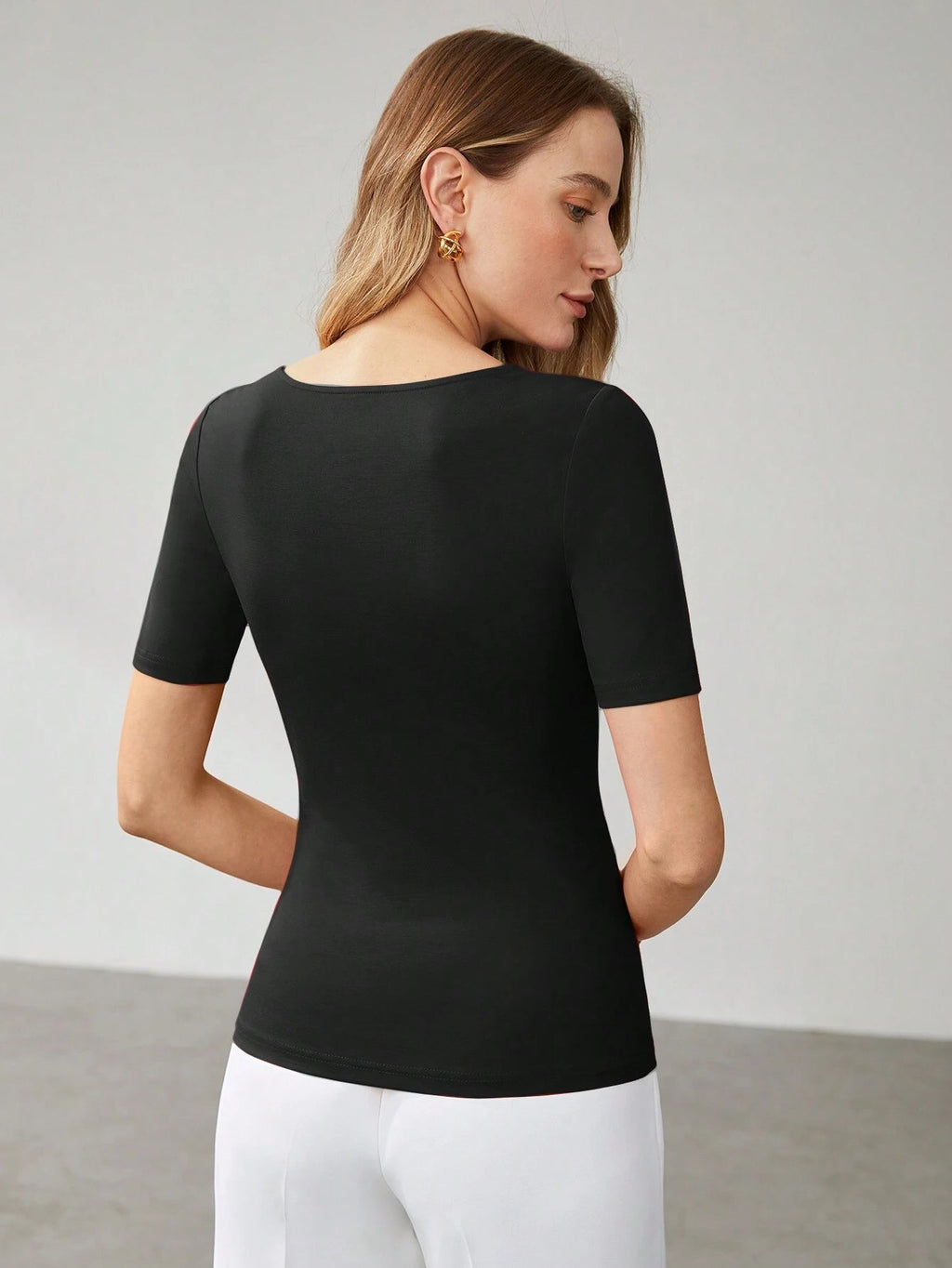 Solid Asymmetrical Neck Slim Fit Tee