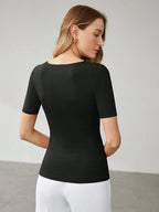 Solid Asymmetrical Neck Slim Fit Tee