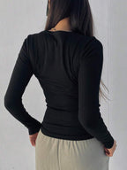 Solid Color Ribbed Slim Fit Long Sleeve T-Shirt