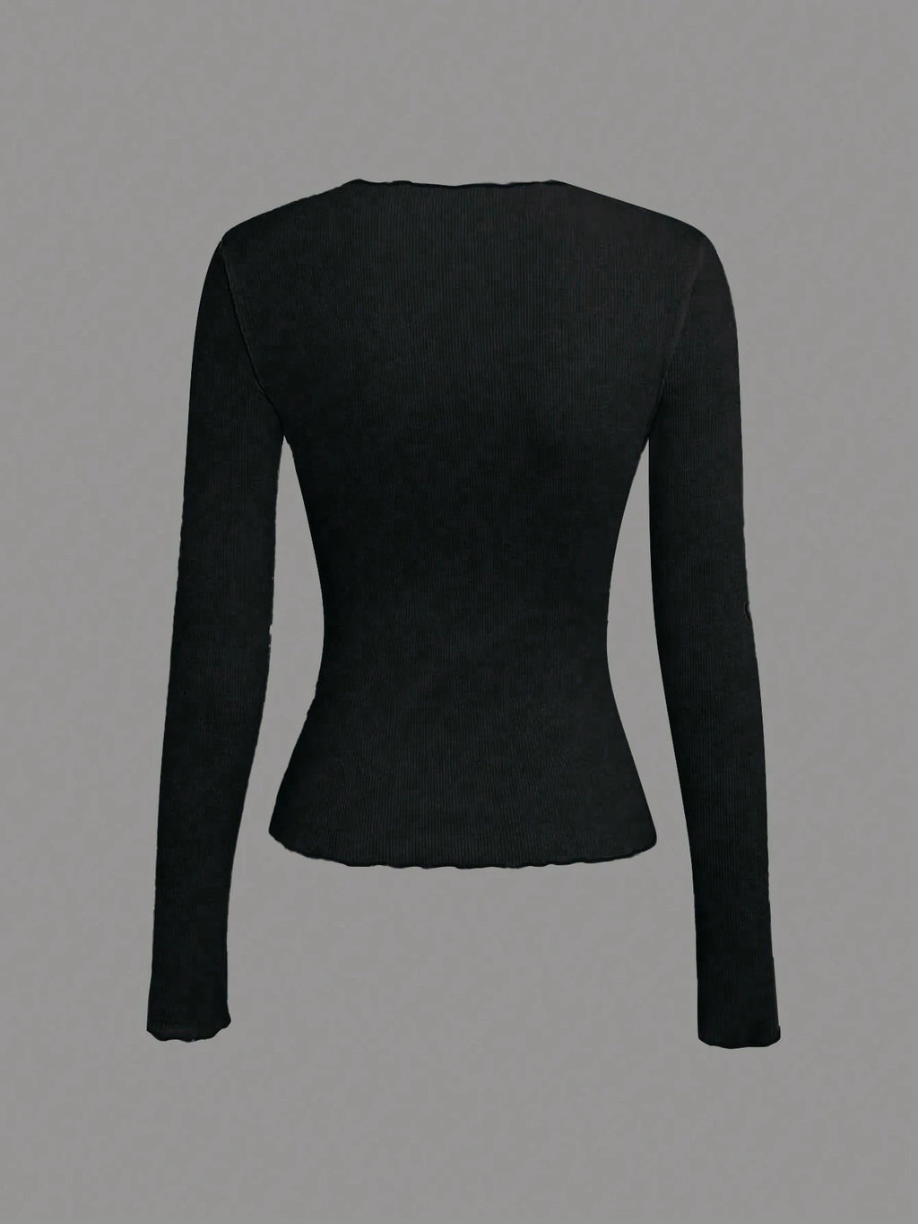 Solid Color Split Half-Length Long-Sleeved Round Neck New Women's Top