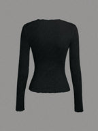 Solid Color Split Half-Length Long-Sleeved Round Neck New Women's Top
