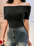 Off Shoulder Solid Tee,Crop Tops