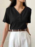 Less Solid Rib Knit Button Front Tee Old Money Style