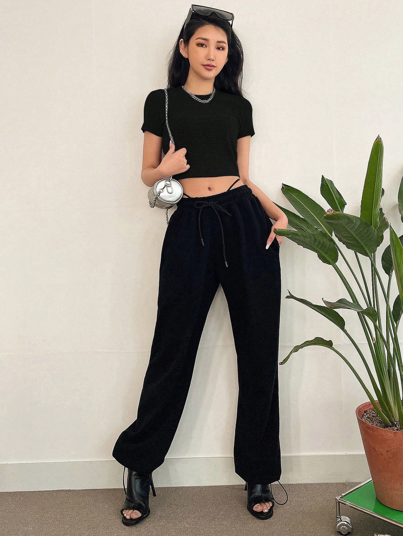 Cut Out Back Crop Tee Going Out Tops