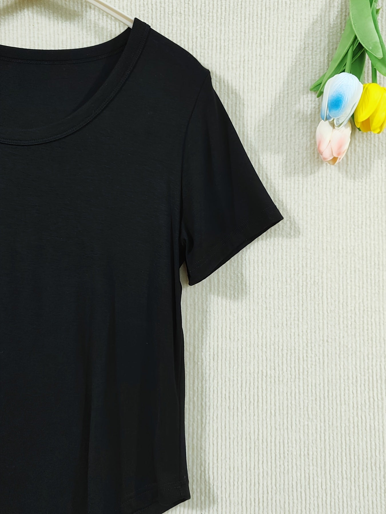 Short Sleeve Crew Neck Casual Solid Color T-Shirt, Slim Fit