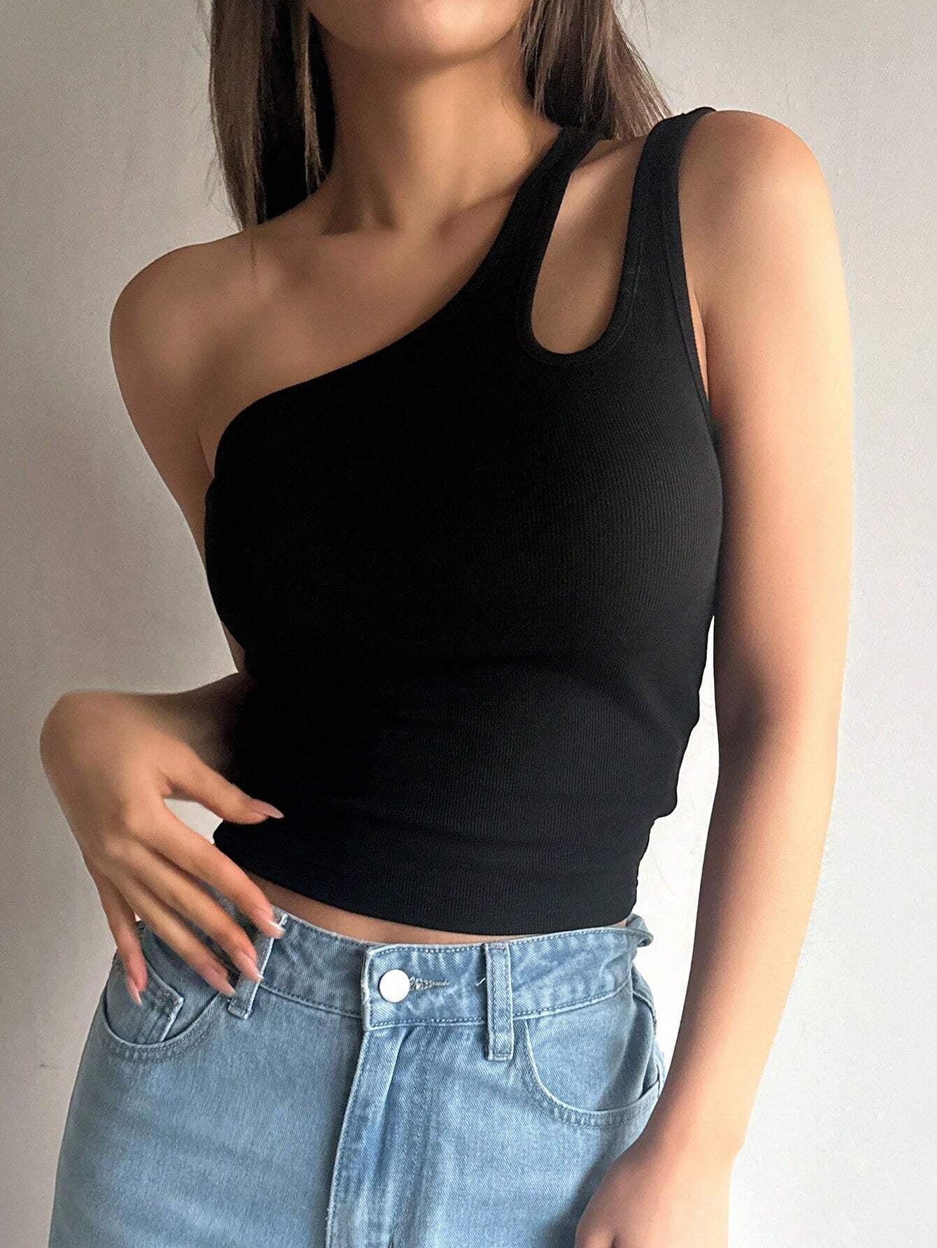 One Shoulder Hollow Out Slim Fit Top Summer