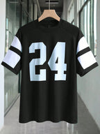 Number Print Patchwork Short Sleeve T-Shirt Graphic Tees Women Tops