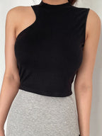 Asymmetrical Neck Ribbed Knit Tank Top
