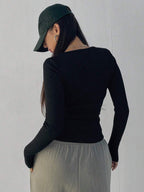 Solid Color Ribbed Slim Fit Long Sleeve T-Shirt