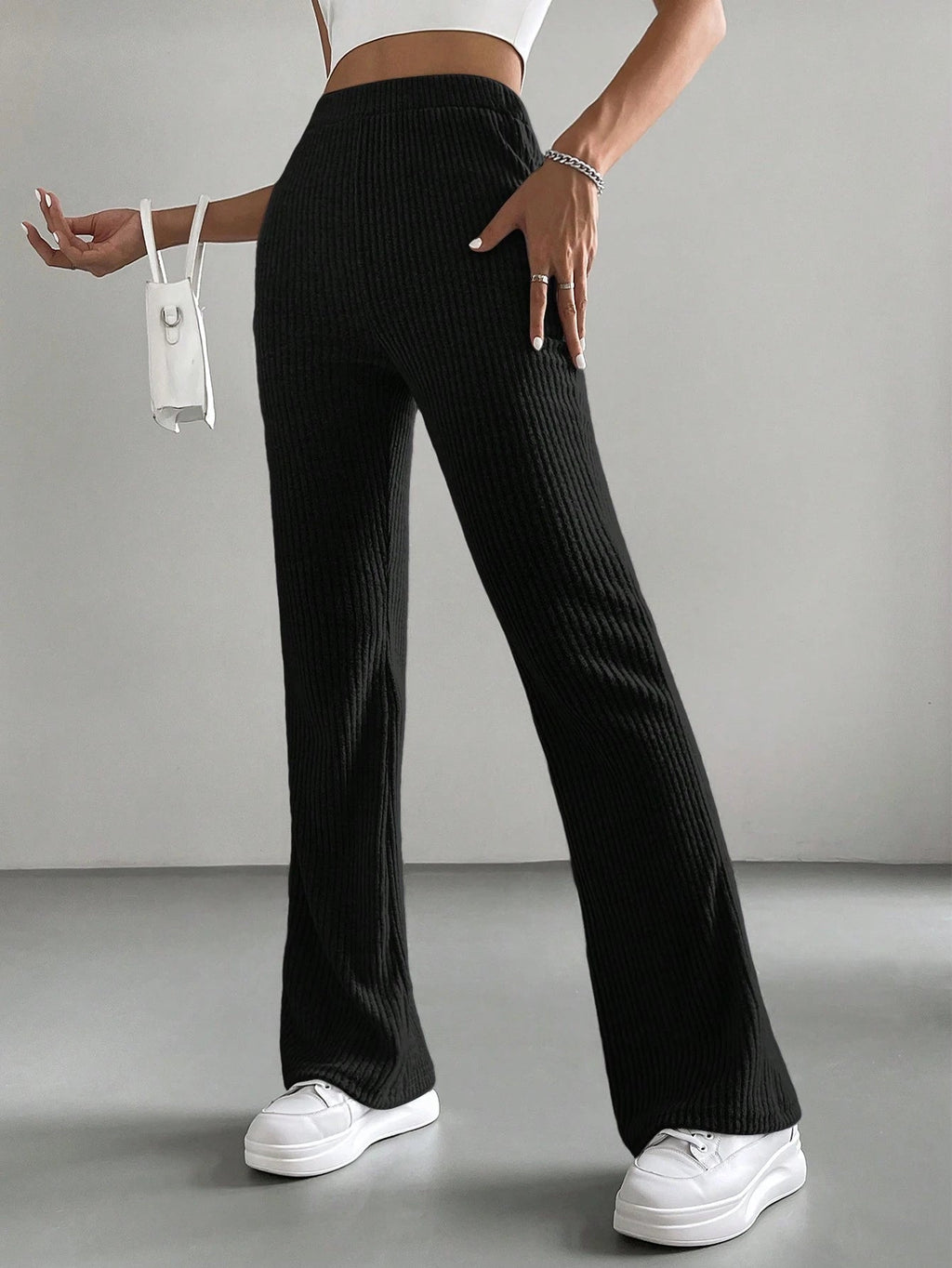 Solid Color High Waisted Pants