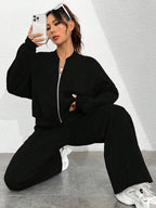 Street Style Camouflage Maple Leaf Print Zipper Sweatshirt & Pants Set