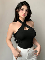 Solid Color Wrapped Halter Neck Slim Fit Tank Top Summer