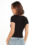 V-Neck Short Sleeve Solid Color Slim Fit Casual Tee