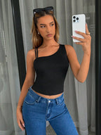 Solid Asymmetrical Neck Top