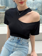 Cut Out Rib-knit Tee