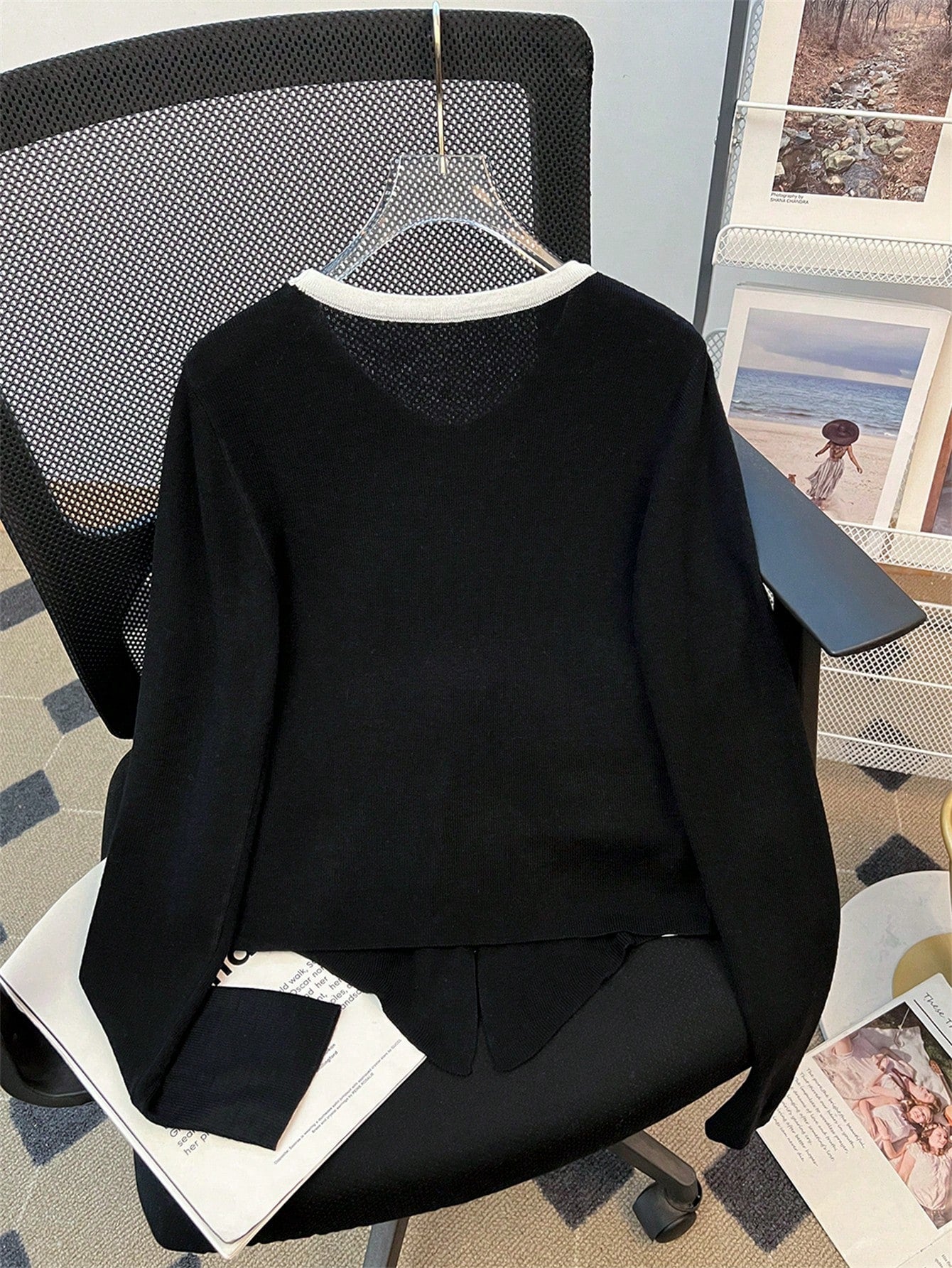 Bow Decor Contrast Color Classy Flattering Slim Fit Sweater For Women