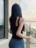 Striped Halter Neck Fitted Knit Top
