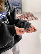 Letter Graphic Big Pocket Drawstring Thermal Hoodie