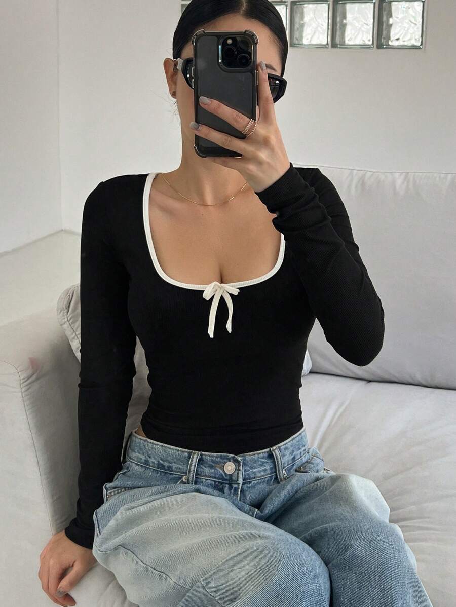 Ballet Style Bow Slim Fit Ladies T-Shirt