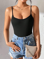 Solid Color Backless Spaghetti Strap Bodysuit