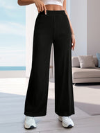 Solid Ribbed Knit Wide Leg Pants