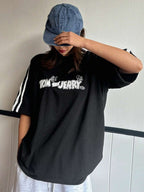 TOM AND JERRY X DAZY Women's Casual Loose Fit 3/4 Sleeve Letter Print Sport T-Shirt