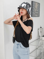 Solid Asymmetrical Neck Tee