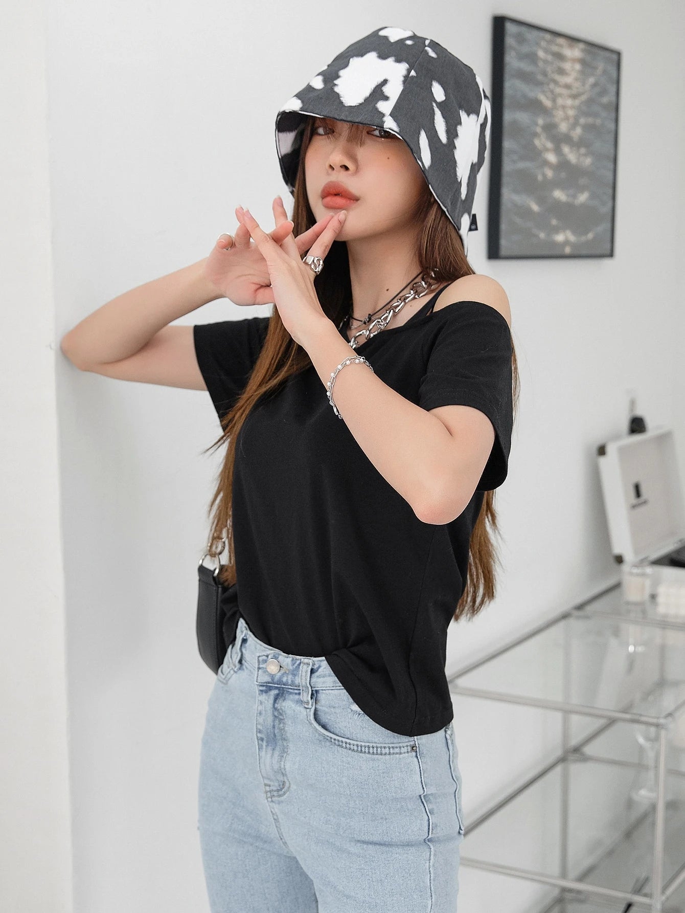 Solid Asymmetrical Neck Tee