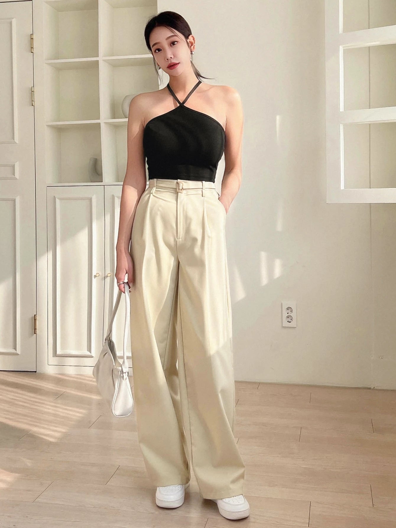 Solid Criss Cross Backless Halter Top