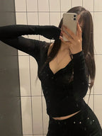 Solid Color Slim Fit Half-Placket Buttoned Long Sleeve T-Shirt