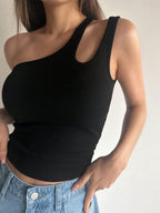 One Shoulder Hollow Out Slim Fit Top Summer