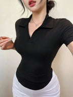 Slim Fit Casual Turndown Collar Short Sleeve T-Shirt