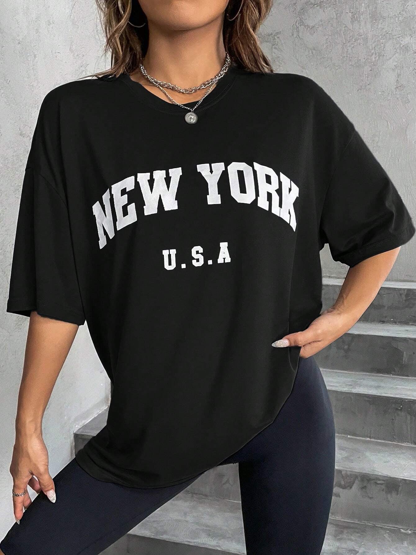 Minimalist English Printed Casual Street Style T-Shirt Graphic Tees Women Tops