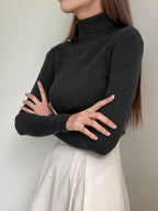 Basic Solid High Neck Long Sleeve Knit Sweater