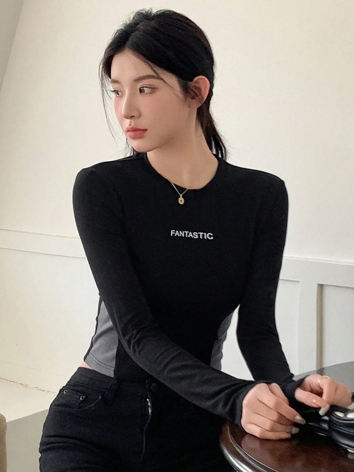 Colorblock Letter Printed T-Shirt