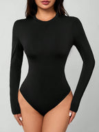 Solid Knit Stretch Fitted Black Bodysuit