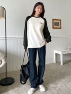 Letter Patched Colorblock Raglan Sleeve Tee