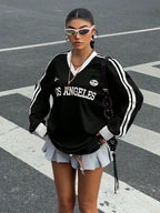 New Letter Print Colorblock Long Sleeve Casual T-Shirt