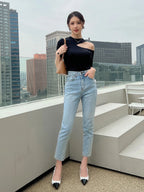 Cut Out Rib-knit Tee