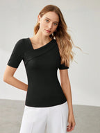 Solid Asymmetrical Neck Slim Fit Tee