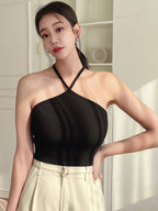 Solid Criss Cross Backless Halter Top