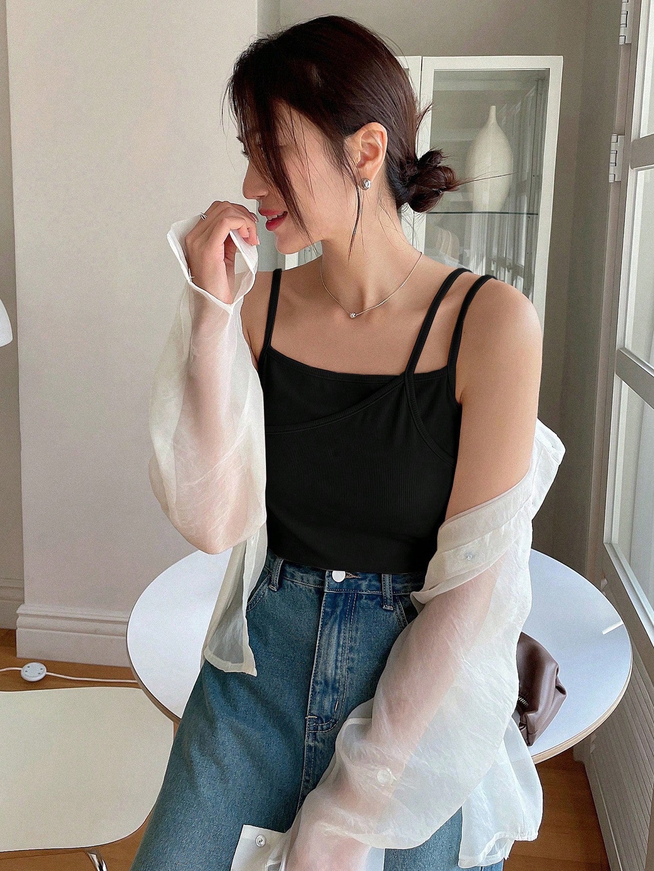 Plain Color Casual Versatile Asymmetrical Camisole