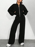 Street Style Camouflage Maple Leaf Print Zipper Sweatshirt & Pants Set